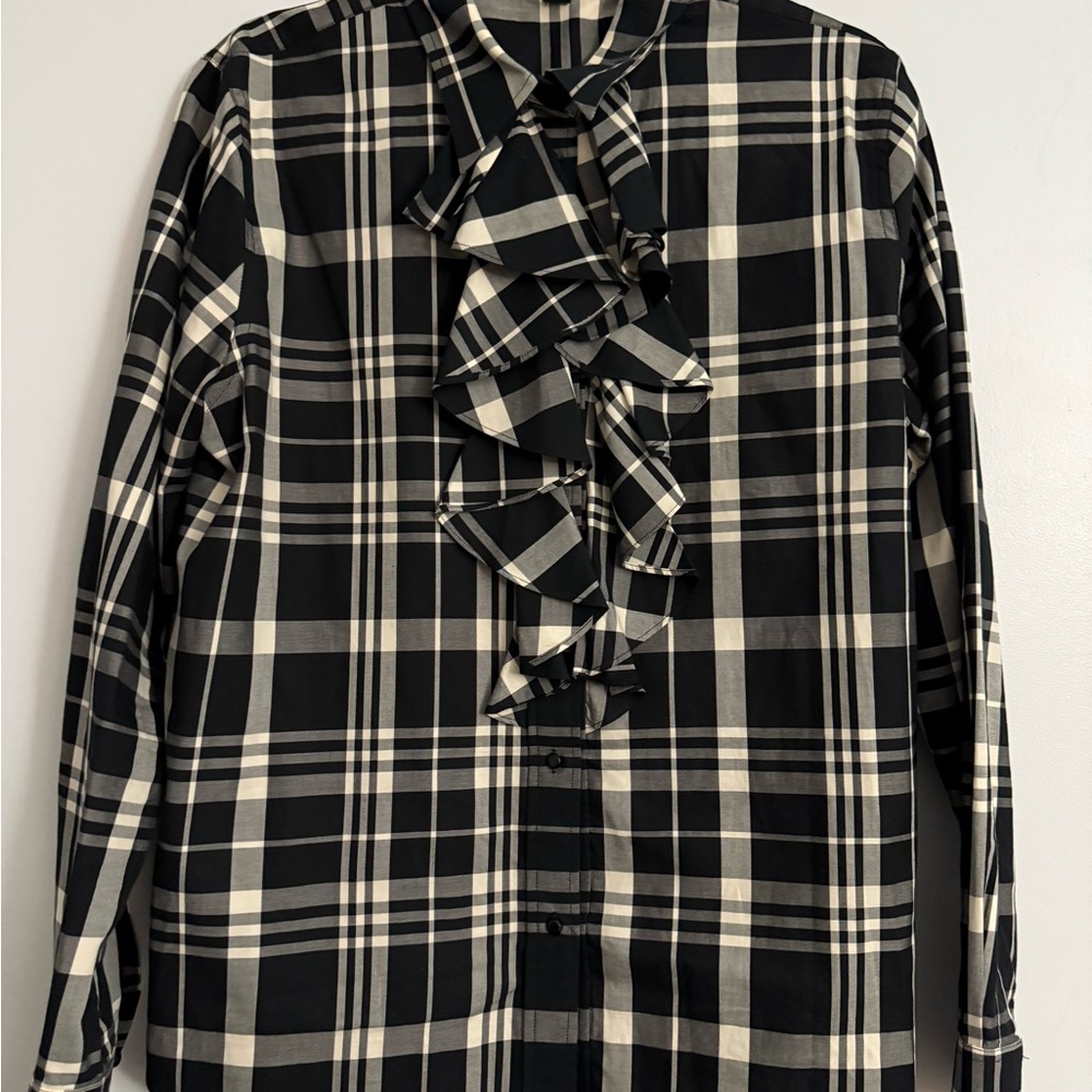 Ralph Lauren Women's Black and White Checkered Button Down Shirt